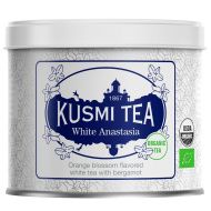 Kusmi White Anastasia Bio feh&eacute;r tea bergamottal, narancsvir&aacute;ggal, sz&aacute;las f&eacute;mdobozos, 90 g
