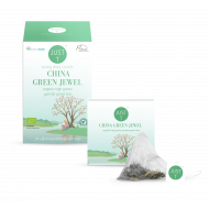 JUST T China green jewel Yunnan zöld tea piramis filteres bio organikus lebomló csomagolás