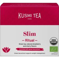 Kusmi, Organic Slim Ritual bio karcsúsító cseresznyés epres zöld-, mate teakeverék, 18 db muszlinfilter, 36 g