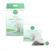 JUST T China green jewel Yunnan zöld tea piramis filteres bio organikus lebomló csomagolás
